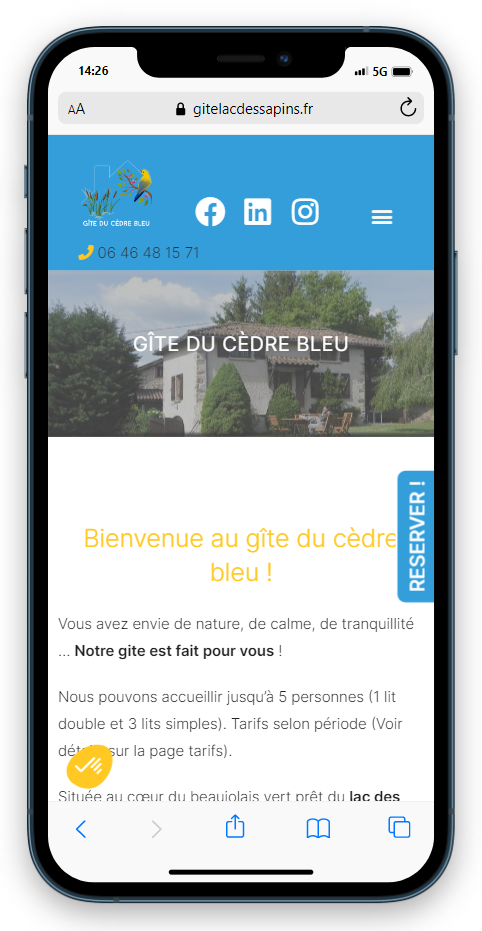 site Gite du Cèdre Bleu version téléphone