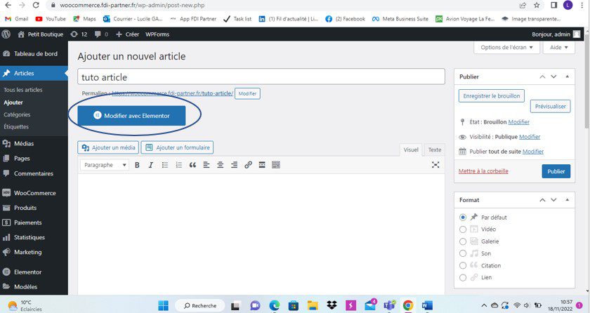 Création et modification d'un article dans WordPress avec Elementor